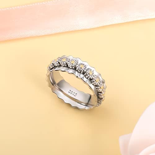 Teioa Daisy Anazy Fains Releak Spinner Rings Sterling Silver Fidget Ring For Angistes ADHD стрес за олеснување на прстенот за жени ќерка