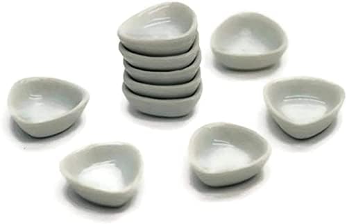 Хоби продавница 10 бела керамичка чинија сад за куќички минијатурни храна кујна со големина М. 19 мм