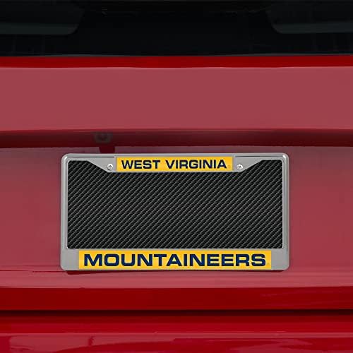 NCAA Западна Вирџинија планинари - жолто вметнете ласерско исечено вклопено стандардна рамка за регистарска табличка со хромирана табличка