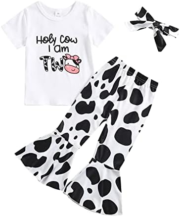 Бебе света крава Јас сум една/две роденденски облеки на врвот+панталони за одблесоци+облеки за крави на глава за девојчиња