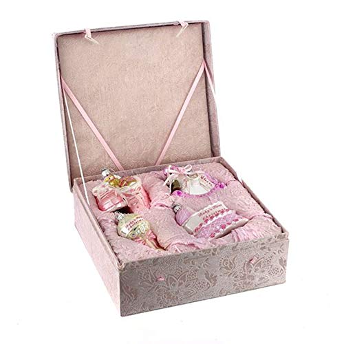 Кса 4-Парче Розова Бебе Првиот Божиќ Девојка Стакло Украс Кутија Подарок Во Собата