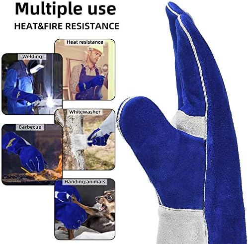 Згодна заштита 662 ℉ кожни заварувања нараквици 16 инчи, топлина/отпорна на оган митс за ракавици за ракување со животни дополнителен