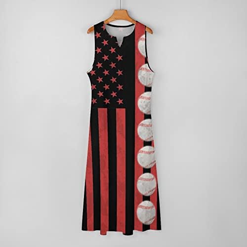 Бејзбол знаме за бејзбол, женски фустани без ракави, лабава долга макси -случајна фустан фустан фустан од плажа фустан