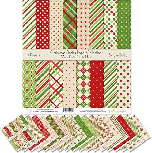 Пакет за хартија за модели - Божиќни основи - Колекцијата за специјализирана хартија за записи за еднострана хартија од 12 x12 вклучува 16 листови - од Мис Кејт Cuttables