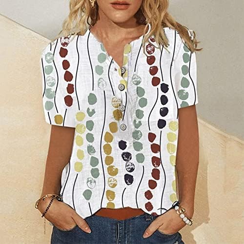 Есенска летна блуза маичка за тинејџерки со кратки ракави со кратки ракави, памук на вратот на вратот, надолу по овошје графички салон блуза
