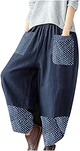 Lcepcy женски обични лесни летни панталони удобни дише ленени памучни памучни пакувања дневни панталони со џебови