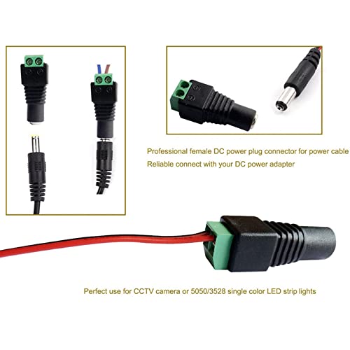 DayAQ DC конектор 5,5 mm x 2,1 mm приклучок за приклучок за приклучок машки и женски LED адаптер за CCTV Power Претворете LED лента за светло