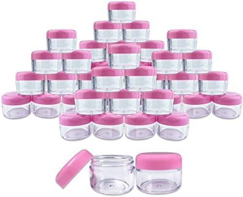 Beauticom 48 парчиња 30 грам 30 ml круг чисти мали тегли со капаче за розово завртка капаче за сјај за усни, мелем за усни, рачен путер, восок