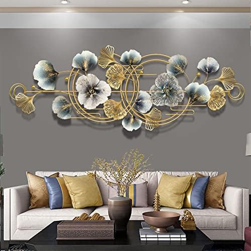 Метална wallидна уметност, златен wallиден декор Гинко лисја artиден декор за дневна соба 51 × 17 3Д модерна wallидна уметност за спална соба, трпезарија, кујна, канцеларија, w