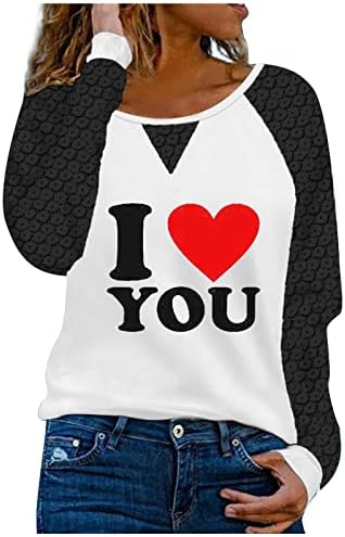 Валентин кошула со долг ракав, женски чипка, шупливи врвови, симпатична loveубов срце графички матични матични матични блузи во боја