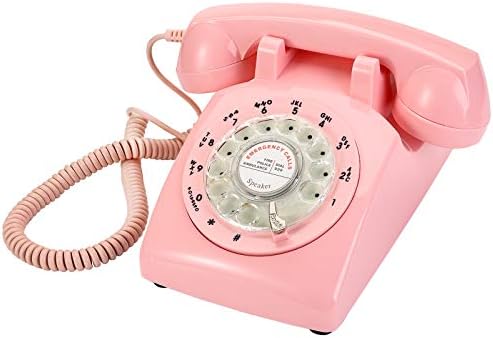 Yopay розово ретро старомоден ротирачки телефонски телефон, гроздобер механички рингер телефон со фиксна биро телефон за дома, канцеларија,