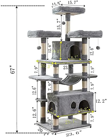 Кула за мачки, 67 Инчи Мачкино Дрво На Повеќе Нивоа, Дрво За Качување Мачки Со Столпчиња За Гребење Покриени Со Сисал, Обложена Платформа,