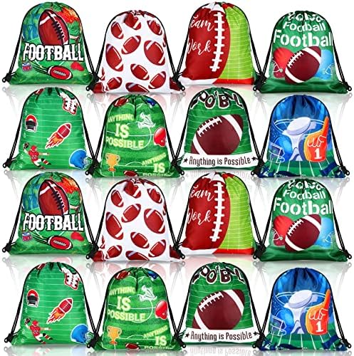 Вуангер 16 Парчиња Фудбалска Забава Фаворизира Чанти Со Врвки Фудбалски Торби За Подароци Ткаенина Фудбалски Принт Бонбони Гуди