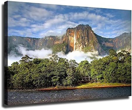 Ангелски водопади, Национален парк Канама, Венецуела платно wallидно уметноста на маслото со модерно постер отпечатоци може директно да
