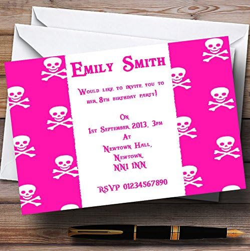Розова черепот &засилувач; Вкрстени Коски Пиратски Персоналните Покани За Детска Партија