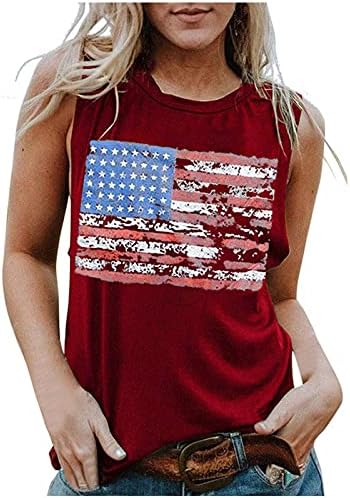 Резервоар за кошули на 4 јули врвови жени без ракави со маички со маички врвови на американските знамиња на американски знами