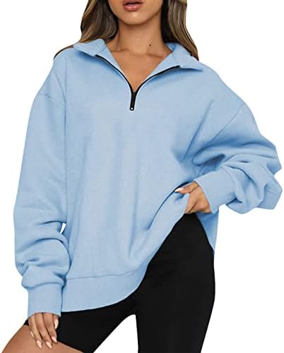 Женски преголем полу -патент пуловер со долги ракави џемпер четвртина патенти џемпер тинејџерски девојки паѓаат блуза облека