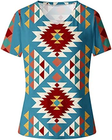 V маички за вратот за жени гроздобер етнички геометриски маички племенски ацтеки печати летни врвови лабава случајна хавајска блуза