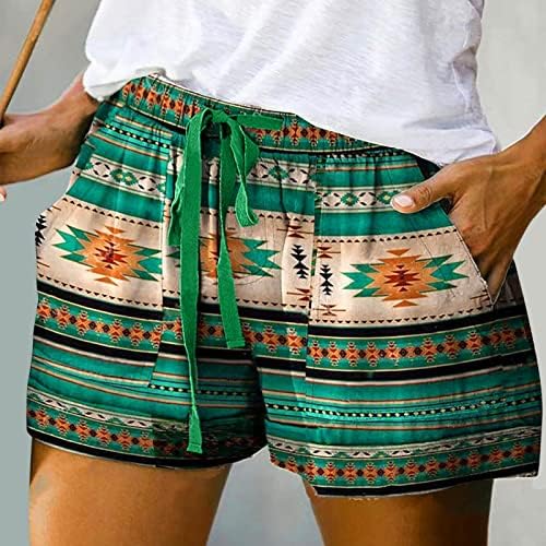 Ацтеки шорцеви за жени лето лежерна еластична половината Западен етнички геометриски печати шорцеви со шорцеви на плажа со баги