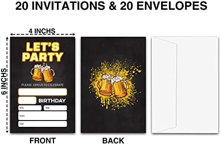 Ајде покани за роденденски покани за роденден, двострани картички за покана за роденден со коверти, материјали за мажи-Д41