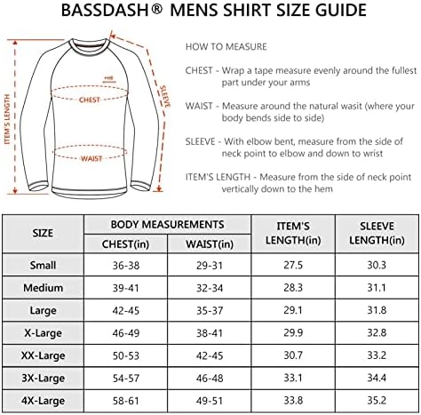 BassDash Men's UPF 50+ Камо риболов кошула Брза сув долг ракав за пешачење маици за пешачење