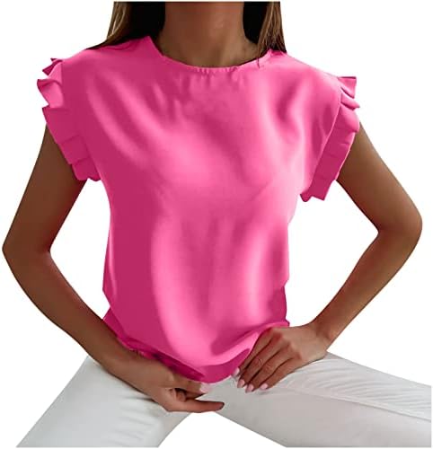 Блузи со кратки ракави за жени лето есенски екипаж Спандекс салон со обична блуза маички дами облека мода wq