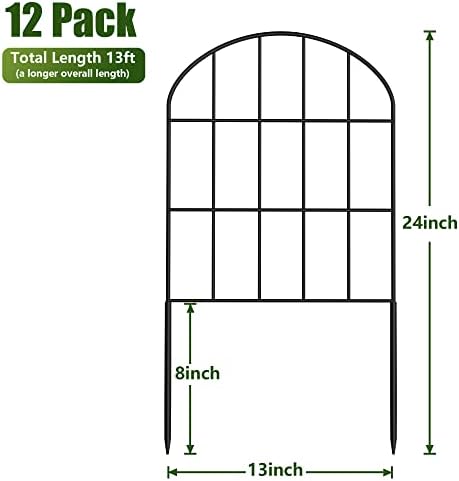 Декоративна градина ограда без копање мечување 12 пакувања, 13 -ти x 24in 'рѓосана метална жица панел гранична животинска бариера,