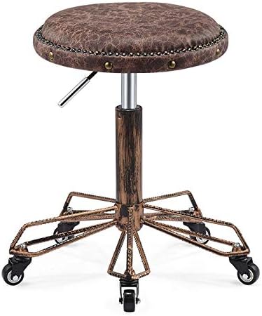 Перчирање на столицата прилагодлива висина со тркала ， уметнички столче со кафеава ПУ синтетичка кожа седиште ， Прилагодлива висина