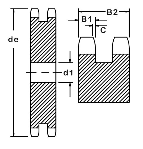 AMETRIC® 2062A48 Metrict 2062A48 ISO 12B-2 ПЛАТНИЧКИ СТРИНА СПЕР 48 Заби за Ametric® No. 2062 Double Strand Chain со, 19.05mm теренот, 11,68mm ролери ширина, 12.07мм ролери дијаметар, 25 мм пилот-бурен +/- 1mm,