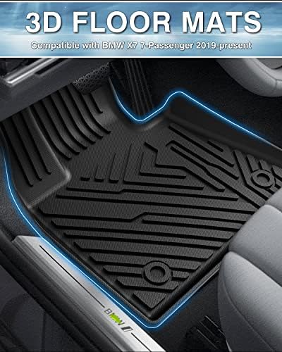 MixSuper Custom Fit Mats Fold Fore за 2019-2023 BMW X7 7-патници Сите облоги на временски услови 1-ви и 2-ри и 3-ти ред сет црно