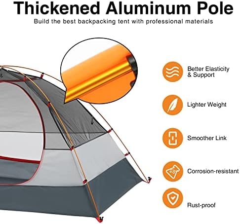 Месечината Ленс Професионален шатор за кампување 2 лица шатор за ранец за ранец, ултралесна опрема за докажување на вода и ветер за планинарење
