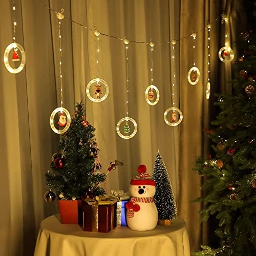 Божиќни светла за завеси, 125 LED диоди што висат светла со украси за ирваси на новогодишна елка на Дедо Мраз, USB -напојувани