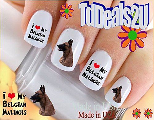 Налепници на ноктите за нокти на налепници на налепници на налепници на кучиња - Белгиски Малиноис Црвено Јас сакам декорации за