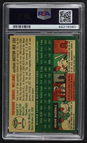1954 Топпс # 1 WHT TED WILLIAMS BOSTON RED SOX PSA PSA 5,00 RED SOX