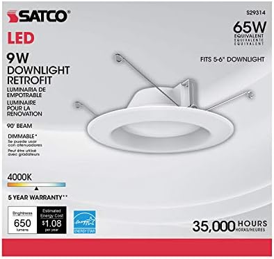 Satco S29314 9.8 ВАТИ LED Downlight Retrofit; 5-6; 4000K; Dimmable; 120 Волти 12-Пакет