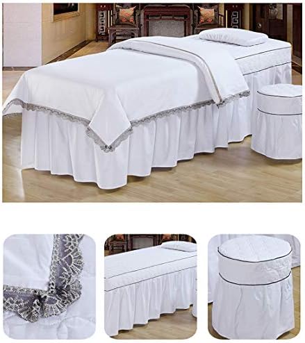 Покрив за кревет за убавина од памучна чипка, луксузен лист со маса за масажа со 4 парчиња поставува кревети со дупка за одмор на лице, мека