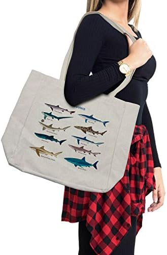 Торба за купување ајкула Амбусон, типови ајкули шема, пик-риба, ајкула поморски дизајн наутички, еколошки торба за еднократно за еднократно