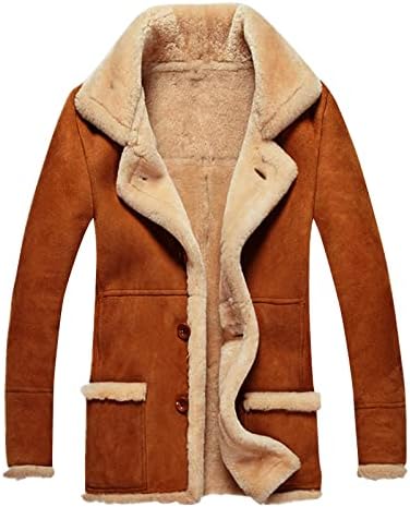 Dudubaby машки задебелени долги ракави палто со кожен руно јакна за надворешна облека