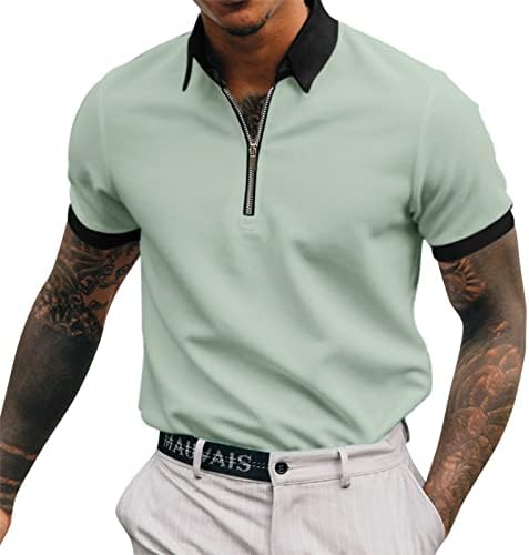 XXBR 2022 Нови кошули за мажи, патент вратот Поло кошула Краток ракав, врвови за голф, врвови во боја, крпеница, спортски тениски тени,
