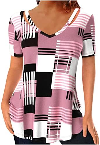 LCEPCY плус големина Туника врвови за жени против маичка за исечување на вратот мода печатени кошули со кратки ракави летни обични блузи