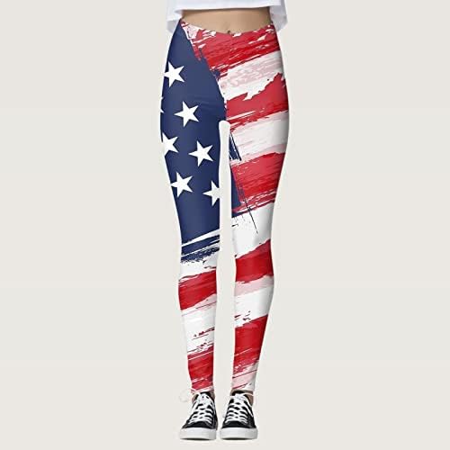 Хеланки со високи половини за жени Американско знаме Нема погледи на јога панталони Хурахопки САД 4-ти јули ЈОГА хеланки за жени