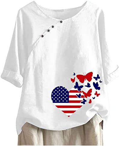 Патриотски кошули за жени Американски знамиња маици Обични летни врвови со кратки ракави ленти ленти за вратоврска удобни лабави кошули Топ Топ