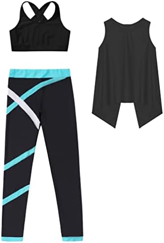 Девојките Zdhoor се поделија на врвовите за спортски градник и атлетски хеланки Деца 3 парчиња активна облека поставена облека за
