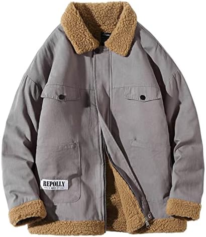 IEPOFG машка долга ракав карго јакна Зимско топло ватиран безобразен руно наречен кадифен слој на градите на градите цврста надворешна облека