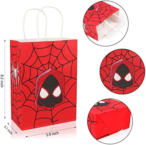 12 компјутери за роденденски торби за подароци со 12 парчиња налепници за херојски пајаци, фаворизирање третирајте ја торбата за добра за роденденски