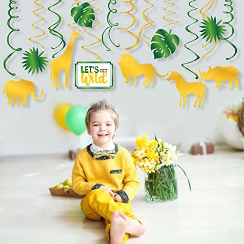 Кристин Рајд 30 -тина сафари животни што висат украси за вртење, материјали за забава во џунгла, декор за диви роденден за момче, бебе
