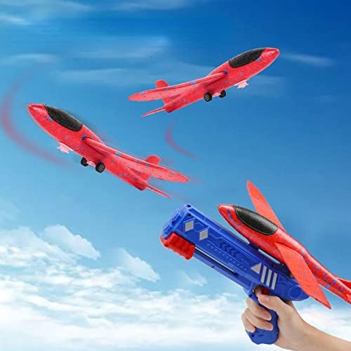 Наркнтон, деца што летаат играчки, играчки на отворено, детски играчки авион, играчки на отворено за деца сино пиштол + 2 авиони