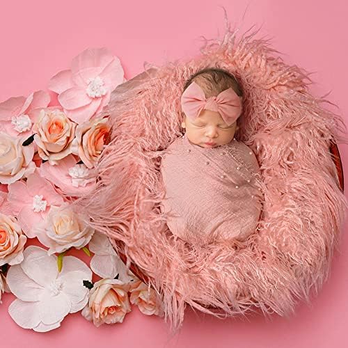 Mersuii 3PCS Бебе реквизити Фотографија Комплет за завиткување, DIY дете, Swaddle Pearl Prabte Photography Mat and Headband, новородено