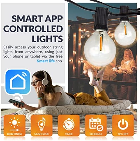 Њухаус Осветлување 48ft. 15-Приклучок Паметни LED Стринг Надворешни Светла, Паметна Апликација За Живот Работи Со Alexa Dimmable Додатоци За