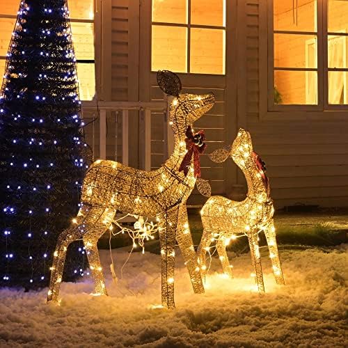 2-парчиња осветлено семејство на Божиќни елени, декорација на отворено во дворот со 160 LED светла
